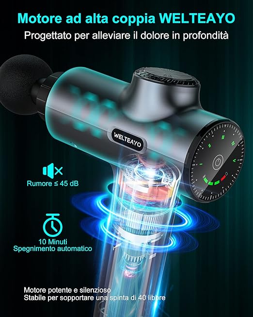 Massage Gun,WELTEAYO Muscle Gun Deep Tissue,Quiet Professional Handheld Massager,with Type-C Charging,Portable Fascial with 6 Heads for Pain Relief