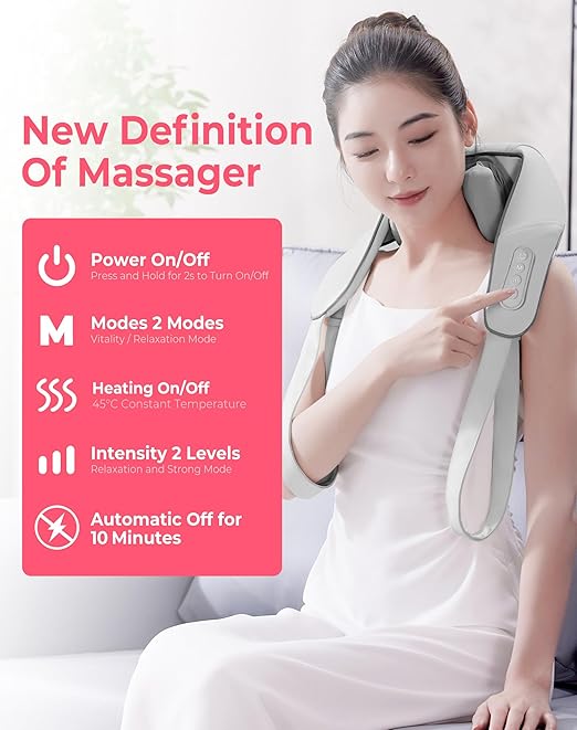 Atopskins Cordless Shiatsu Neck and Back Massager with Heat - Deep Tissue Pain Relief, 6D Kneading Heated Neck Massage for Cervical Pain