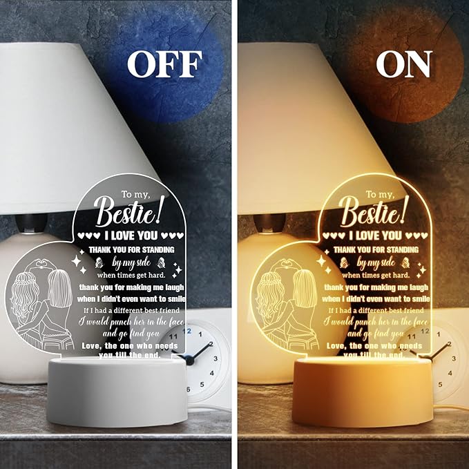 Buioata Best Friend Birthday Gifts for Women, Bestie Birthday Gifts Acrylic Night Light, Friend Gifts for Women, Birthday Gifts for Her Friend, Gifts for Friend, Friend Birthday Gift