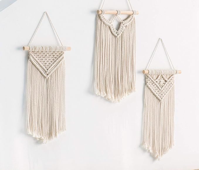 Mkono Small Macrame Wall Hanging 3 Pack Boho Art Woven Wall Decor Home Chic Decoration for Bedroom Living Room Apartment Gallery, Christmas Gift, 8" W x 14" L