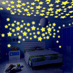 Generic 100pcs Luminous yellow star wall stickers for livingroom glow in the dark festival home decoration