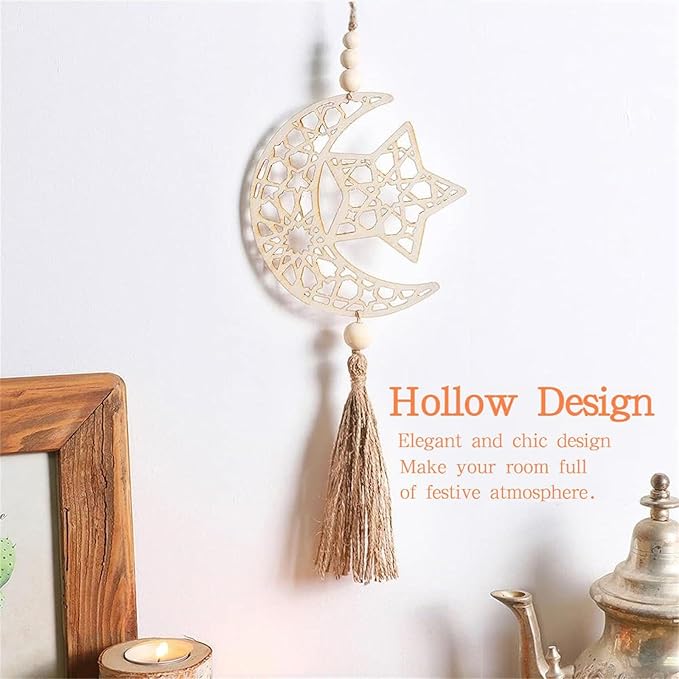 ALMEKAQUZ Eid Decoration Set: Chic Wooden Pendant Ornaments for Festive Ramadan Atmosphere(2 Pieces)