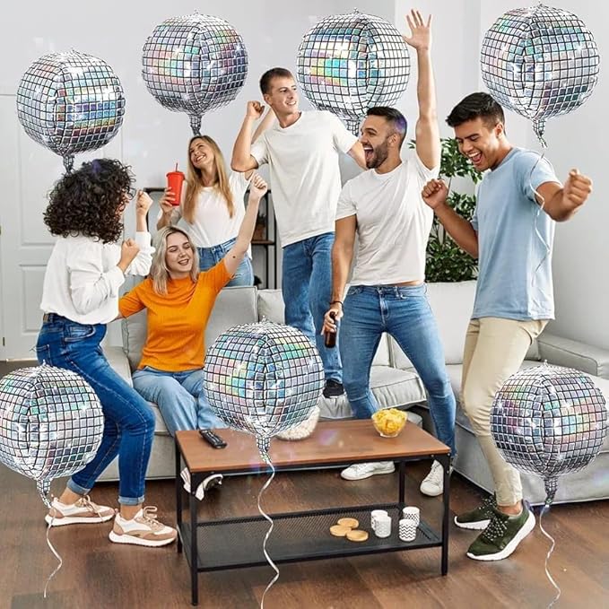 Silver Disco Ball Balloons 12 Pcs 18 Inch – Very Trendy 4D Foil Aluminum Balloons, Perfect for Birthday Party Decorations, Weddings, Bachelorette Parties, Special Events