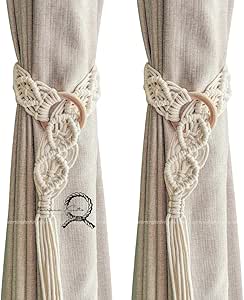Set of 2 Curtain Decoration Pendants | Curtain Ties with Big Woven Ball | Decorative Tie Backs for Drapes | 100% Cotton Handmade Straps