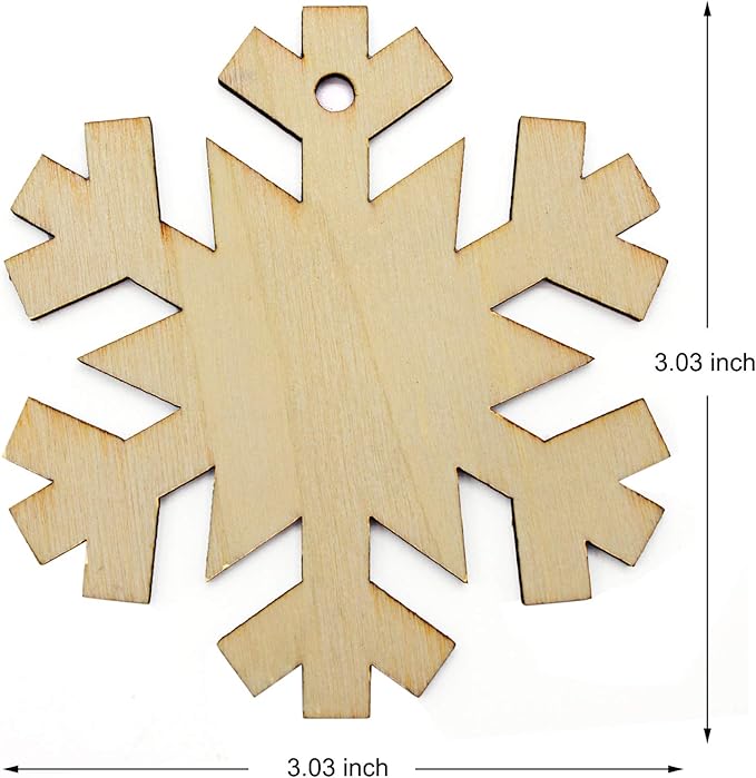 50 Pack Wooden Crafts to Paint Christmas Tree Hanging Ornaments Unfinished Wood Cutouts Christmas Decoration DIY Crafts (Snowflake Cutouts)