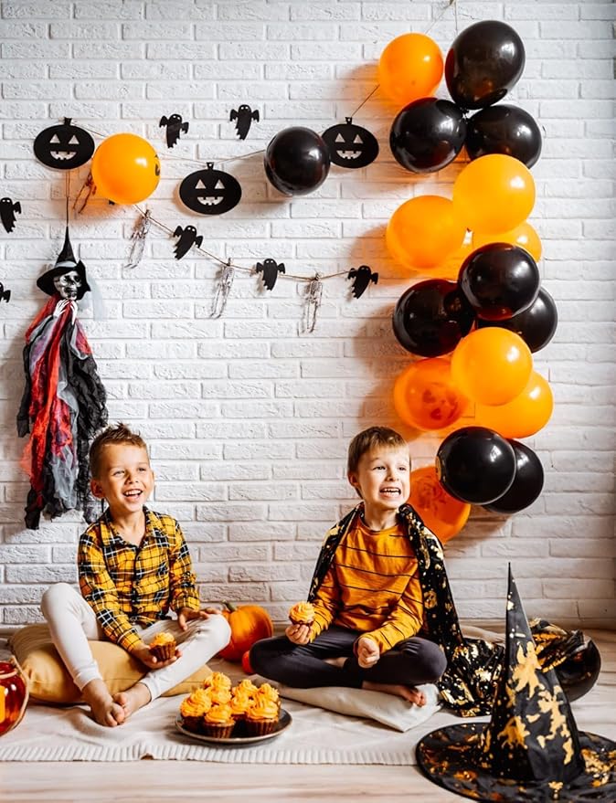 Black and Orange Balloons, 60 Pcs Orange and White Balloons Set 12inch Confetti Balloons Latex Party Balloons for Birthday Anniversary Graduation Bar Party Decorations