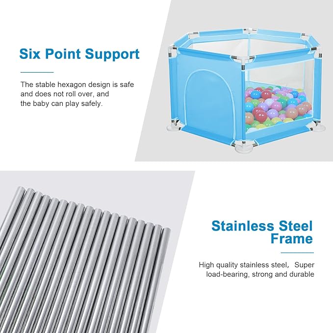 Yorking Baby Playpen by 6 Sides with Round Zipper Door Play Pen for Toddlers Playpen Baby(Blue)