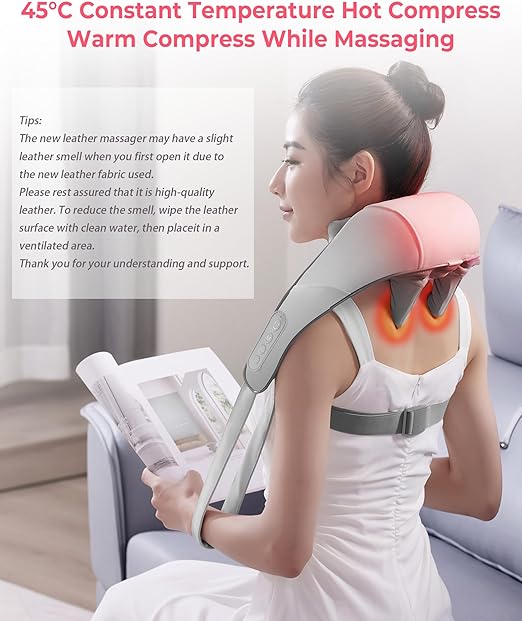 Atopskins Cordless Shiatsu Neck and Back Massager with Heat - Deep Tissue Pain Relief, 6D Kneading Heated Neck Massage for Cervical Pain