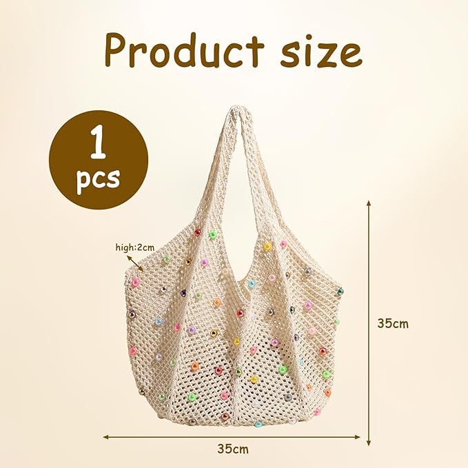 Beach Bags for Women,Crochet Beaded Bag Tote