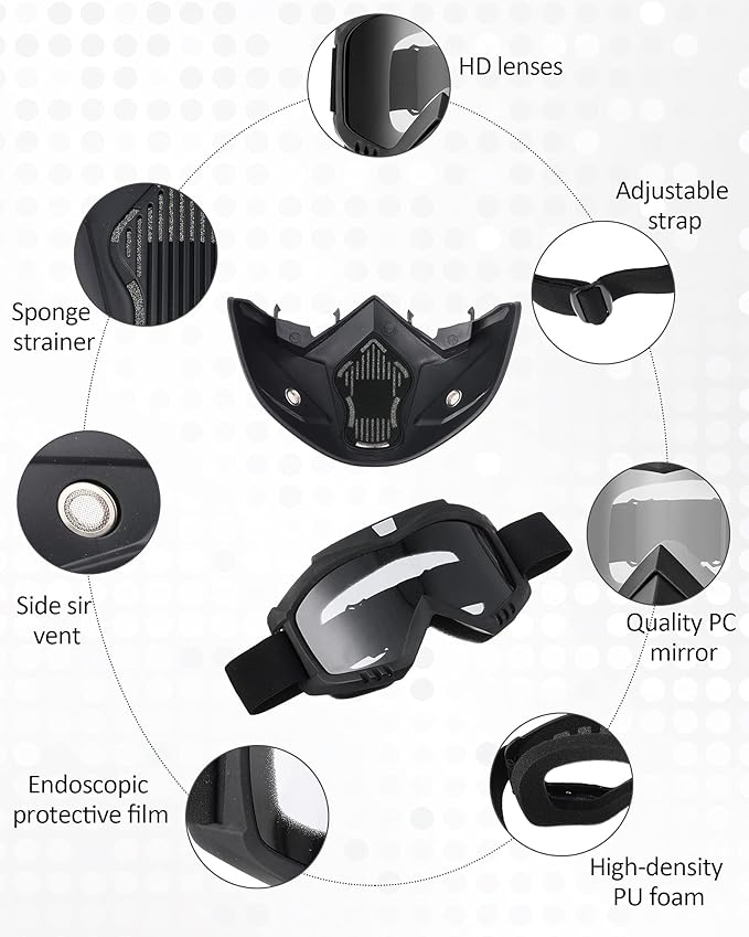 2 Pieces Motorcycle Goggles Helmet Riding Goggles Glasses With Face Cover