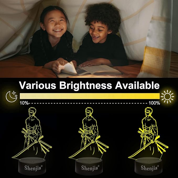 3D LED One Piece Night Light Character Commodity Lamp for Children's Room Home Room Decoration Colourful Night Light Gift for Fans Merch (16 Colours, Roronoa Zoro-A)