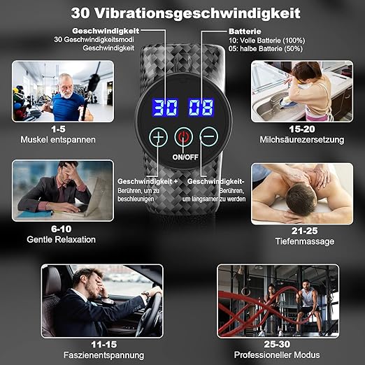 Massage Gun Muscle Percussion Massager with 30 Speeds 6 Massage Heads Hand Massager Massage Gun up to 4800 rpm for Neck Shoulder Back Deep Massager