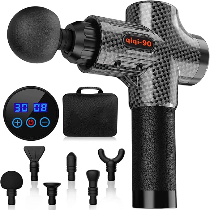 Massage Gun, Massage Gun for Neck, Shoulder, Back, Massager with 30 Speeds and 6 Heads, Muscle Massager Fitgun Hand Massager with Carry Bag