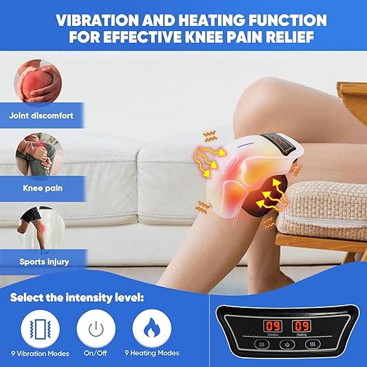 Knee Massager With 9-Levels Heat and Vibration for Pain Relief - Cordless, USB Rechargeable, Electric With LED Screen
