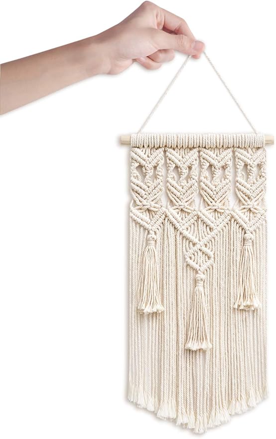 Mkono 2 Pcs Macrame Woven Wall Hanging Boho Chic Geometric Art Decor - Beautiful Bedroom Nursery Apartment Home Decoration, Gift for Girls Adults Birthday Christmas, Small Size 18" L x 9.5" W
