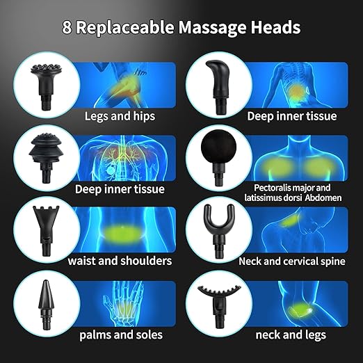 Massage Gun Deep Tissue Handheld with 32 Speed Levels 8 Massage Heads LCD Display Quiet Powerful Percussion Fascia Gun for Sports Pain Relief Fitness Recovery
