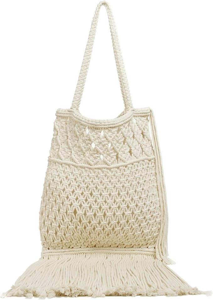 IOWER Macrame Bag Women Beach Shoulder Handbag Tote Bag Hand-Woven Diy Boho Fashion Accessory