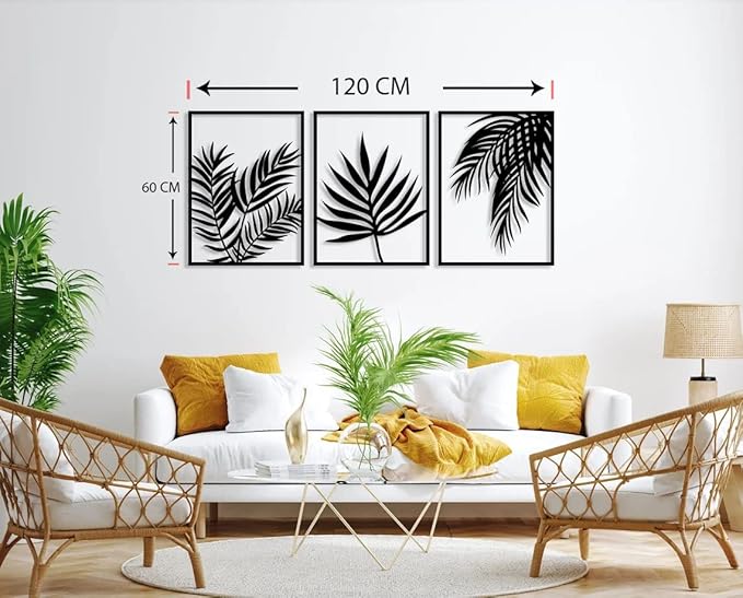 Home Gallery Tropical leaves wood wall art - set of 3 panel each 60x40
