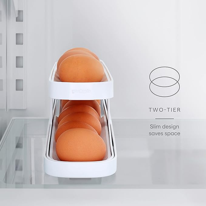 YouCopia RollDown Refrigerator Dispenser, Eggs Holder for Fridge Storage, White