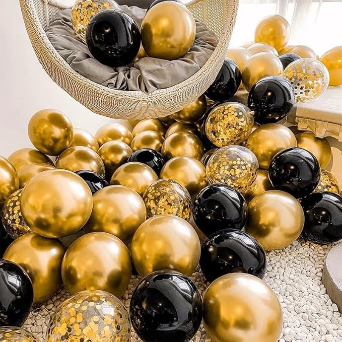Black Gold Confetti Latex Balloons - 60 Pack 12 inch Helium Black Gold Confetti Balloons for Wedding Graduation Baby Shower Birthday Party Decorations