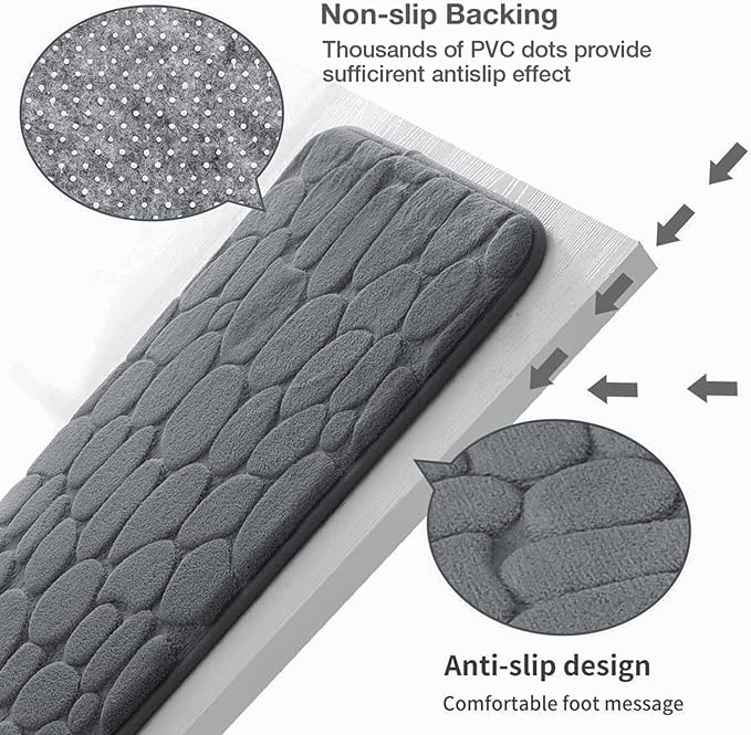 YIHOUSE Memory Foam Cobblestone Rugs Super Water Absorbent Bath Mats for Bathroom Machine Washable Bath Rugs(20x32,Dark Gray)