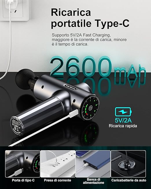 Massage Gun,WELTEAYO Muscle Gun Deep Tissue,Quiet Professional Handheld Massager,with Type-C Charging,Portable Fascial with 6 Heads for Pain Relief