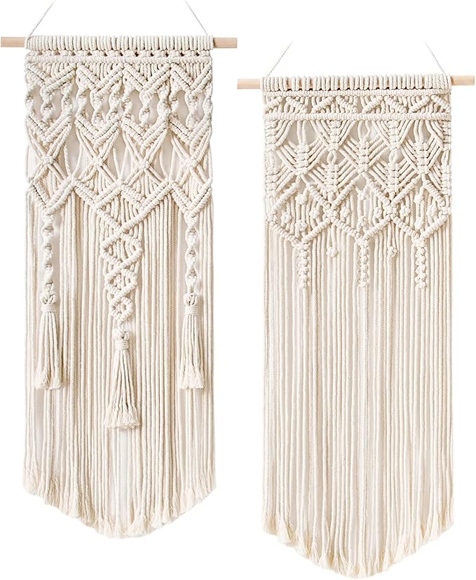 Mkono 2 Pcs Macrame Woven Wall Hanging Boho Home Chic Bohemian Geometric Art Decor - Beautiful Apartment Bedroom Dorm Room Decoration, 32''L x 17''W