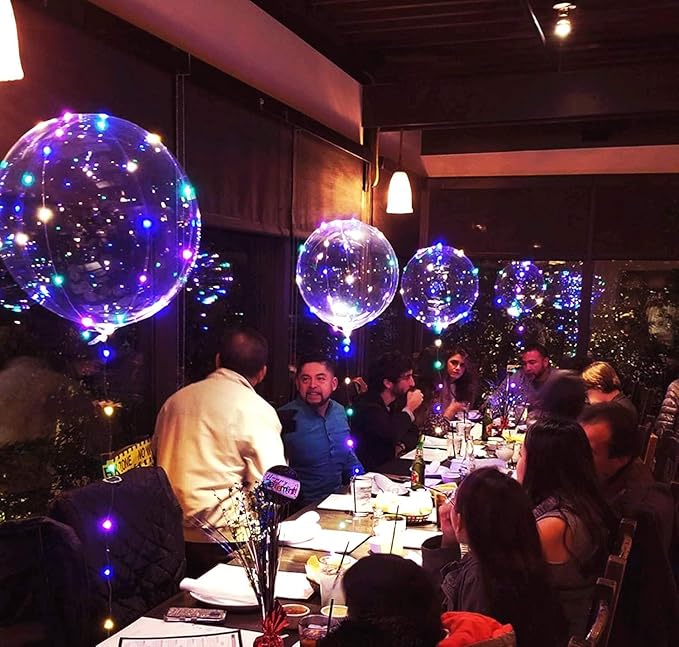 10 Packs LED Light Up Balloons,Transparent Luminous Balloons LED Fairy Lights Bobo Balloons with 3 Meters Lights,Helium Glow Balloons for Birthday,Wedding,Christmas,Party Decor-Multicoloured