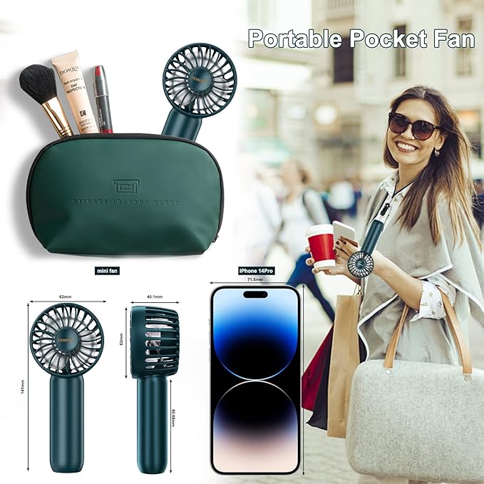 VEMONT Hand Fan, Mini Portable Fan with 2500mAh Rechargeable Battery, Personal Handheld Fan with 3 Speed, Perfect Small Size Super Fans