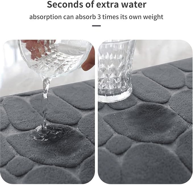 YIHOUSE Memory Foam Cobblestone Rugs Super Water Absorbent Bath Mats for Bathroom Machine Washable Bath Rugs(20x32,Dark Gray)