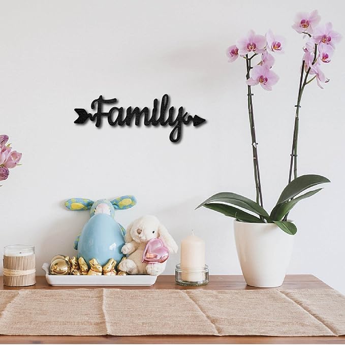 CREATCABIN Wood Cutout Family Arrow Sign Laser Cut Wooden Wall Decor Sculpture Hanging Decor Wall Art Decoration for Home Gallery Office Front Door Black 11.9" x 4.3"