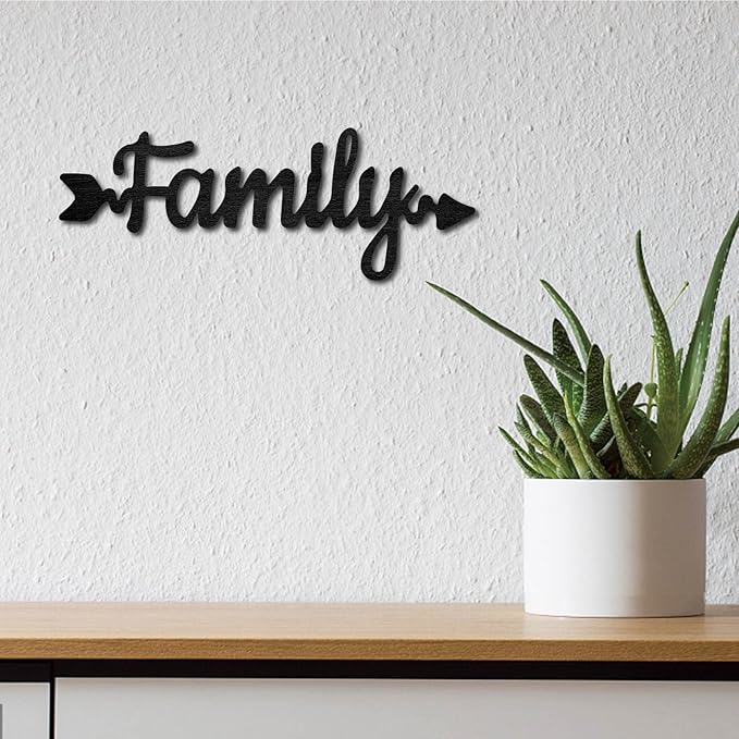 CREATCABIN Wood Cutout Family Arrow Sign Laser Cut Wooden Wall Decor Sculpture Hanging Decor Wall Art Decoration for Home Gallery Office Front Door Black 11.9" x 4.3"