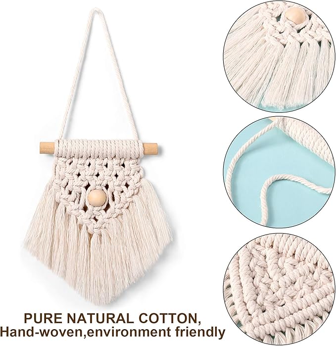 WILLBOND 5 Pieces Mini Macrame Wall Hanging Decor Handmade Woven Tapestry Tassel Wall Hanging Ornaments Boho Wall Hanging Macrame for Apartment Room Home Office Decoration