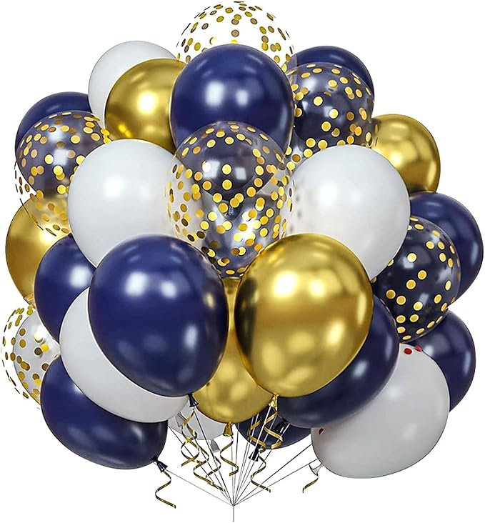 Blue Gold White Balloons and Gold Confetti Balloons for Wedding Bridal Shower Birthday Baby Shower Party Decoration