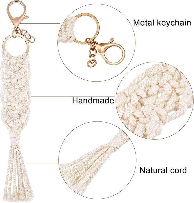 WILLBOND 8 Pieces Mini Macrame Keychains Boho Macrame Bag Charms for Car Key Purse Phone Supplies