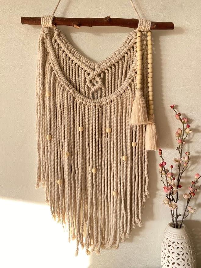 Macrame Woven Wall Hanging, Boho Chic Bohemian Room Geometric Art Decor, Beautiful Apartment Dorm Room Decoration Handmade unique gift for her