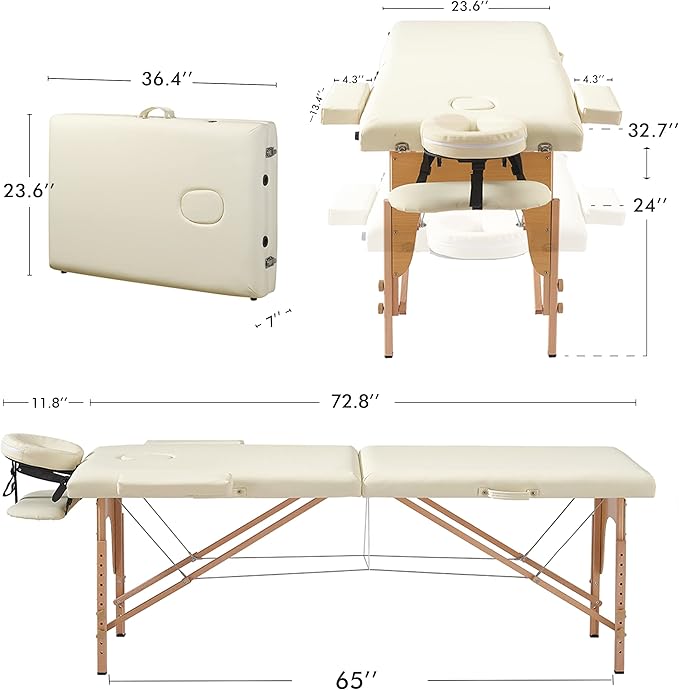 Portable Massage Table Professional Adjustable Folding Bed Portable Folding Massage Table - 2 Sections Massage Bed Spa Table with Carrying Bag, Face Cradle, Armrest & Hand Pallet - Easy Set Up