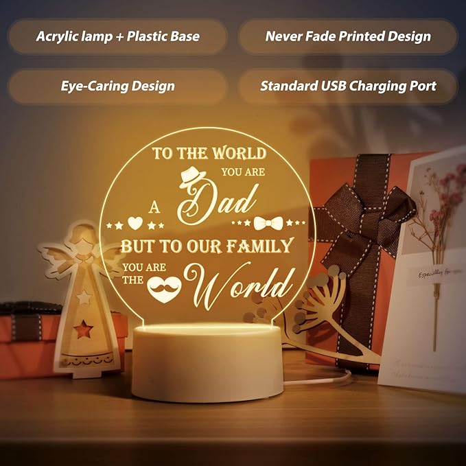 Buioata Night Light for Father - Christmas, Birthday, Valentine's Day Gift for Dad, Step-Dad - Engraved Acrylic