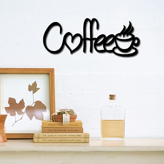 CREATCABIN Laser Cut Wood Letter Sign Coffee Wall Decor Bird Wall Art Wooden Basswood Silhouette Hanging Sculpture Unfinished Decoration for Painting Crafts DIY Home Cafe Bar Gift Black 11.8x4.7Inch