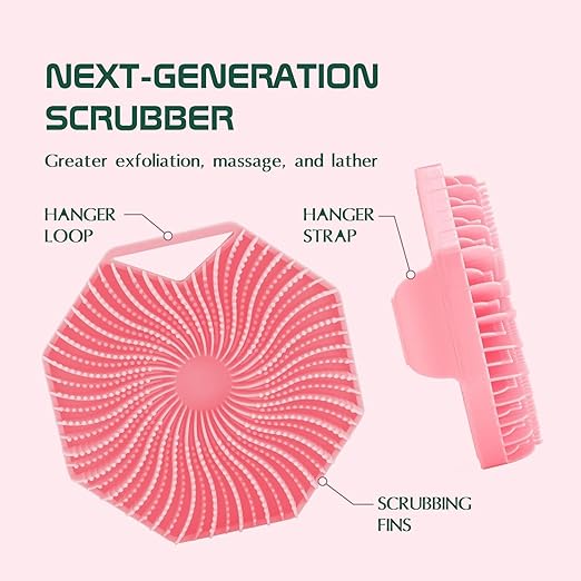 Aroura Premium Antimicrobial Silicone Body Exfoliator, Gentle Exfoliating Scrubber for Sensitive Skin, Eco-Conscious Shower Brush, Silicone Body Cleanser with Charcoal - Pink