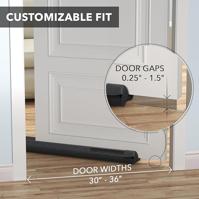 Everlasting Comfort Easy Install Under Door Draft Stopper for Bottom of Door - Keeps Warm Air in & Cold Air Out - Blocks 50% More Noise with Thick 2" Foam Strips - Adjustable Sizing 30" to 36" Wide -