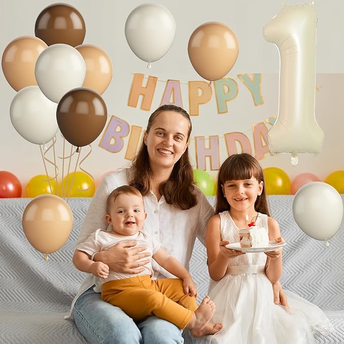 Birthday Balloon Set for Party Decorations, Retro Style, Baby Shower, Anniversary (cream white, 1st)