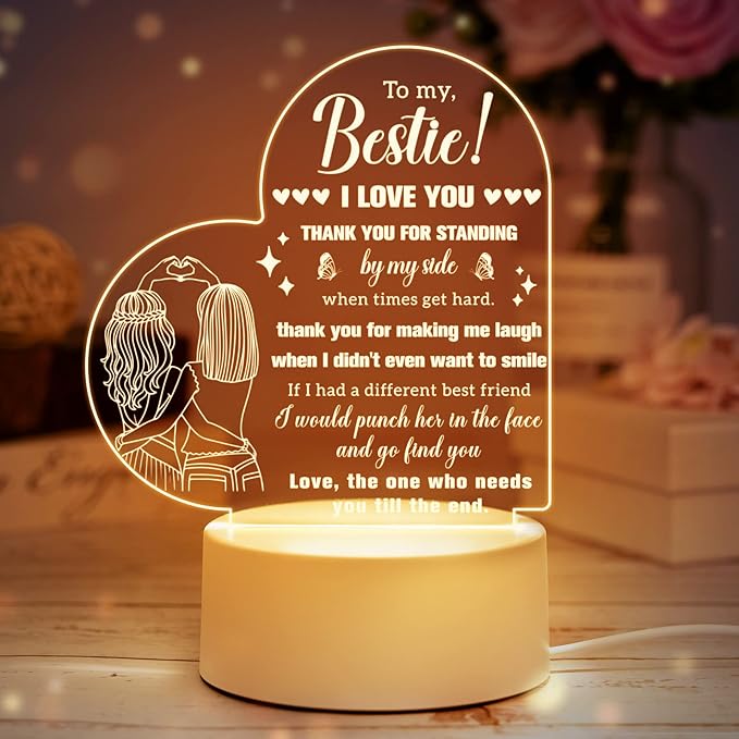 Buioata Best Friend Birthday Gifts for Women, Bestie Birthday Gifts Acrylic Night Light, Friend Gifts for Women, Birthday Gifts for Her Friend, Gifts for Friend, Friend Birthday Gift