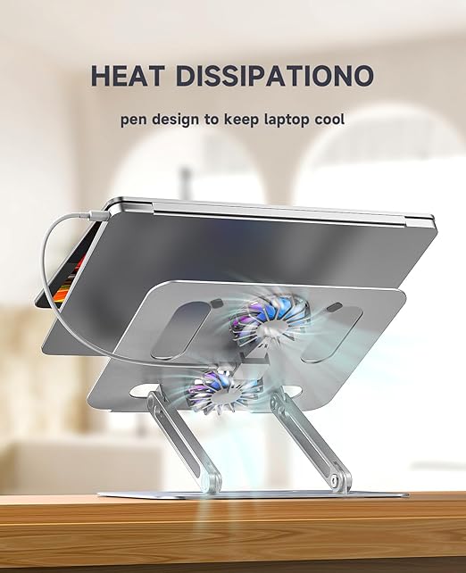 Portable Aluminum Laptop Holder, with Cooling Fan,Adjustable Ergonomic Laptop Stand
