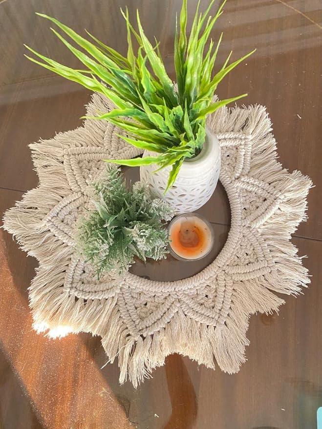 Handmade Round Tablecloth Macrame Table Runner for Table Vase Candle Inner Diameter 25cm Outer Diameter 50cm