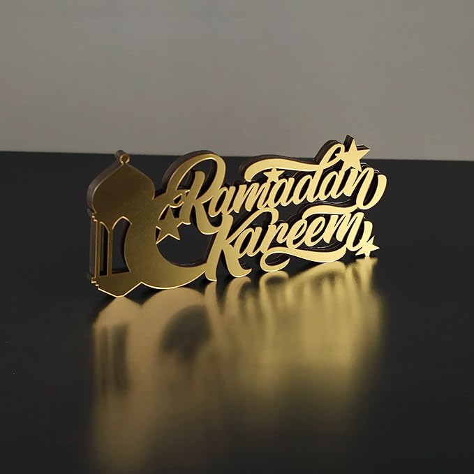 iwa concept | Wooden Acrylic Islamic Tabletop Decors | Ramadan Kareem and Eid Mubarak Decoration | Islamic Muslim Gifts | Ramadan Eid Decoration | (Ramadan Kareem-4, Gold)