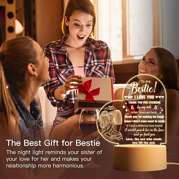 Buioata Best Friend Birthday Gifts for Women, Bestie Birthday Gifts Acrylic Night Light, Friend Gifts for Women, Birthday Gifts for Her Friend, Gifts for Friend, Friend Birthday Gift