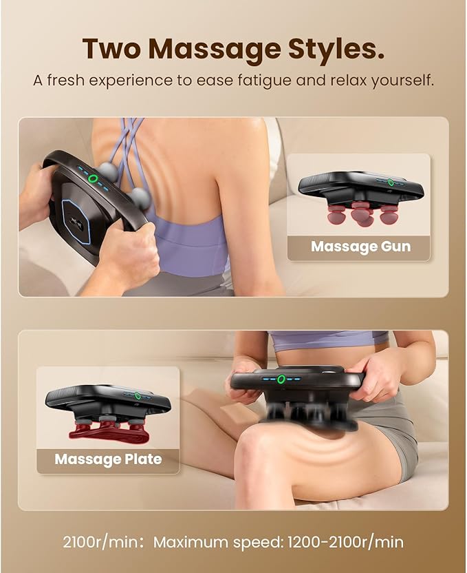 BOB AND BRAD A1 4-Head Massage Gun Deep Tissue, FSA HSA Eligible, 4 Intensity, Replaceable Massager Heads and Plate, Electric Percussion Massage Gun Tool for Back, Shoulder, Neck, Muscle, Athletes