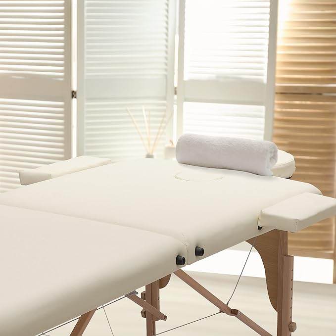 Portable Massage Table Professional Adjustable Folding Bed Portable Folding Massage Table - 2 Sections Massage Bed Spa Table with Carrying Bag, Face Cradle, Armrest & Hand Pallet - Easy Set Up