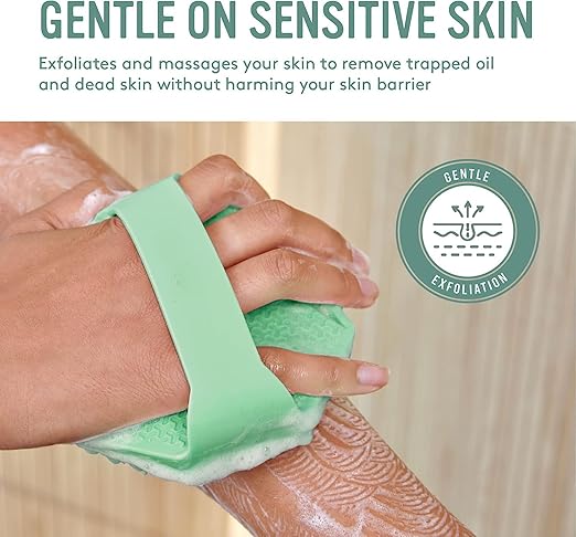 ALMEKAQUZ Antimicrobial Silicone Body Scrubber, Exfoliating Body Scrubber for Sensitive Skin, Eco Friendly Shower Scrubber for Body, Silicone Body Brush for Showering. (Green)